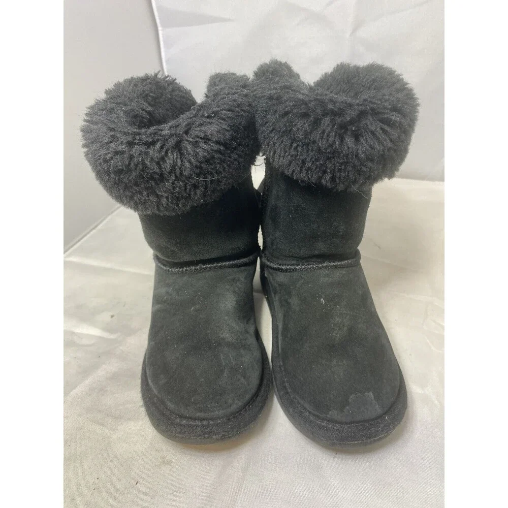 LAMO Suede Girls Pull-On Fleece Lined Winter Snow Black Boots/Shoes Size 12y